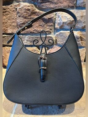 Anne Klein Black Pebbled Leather Hobo with Buckle Accent, NWOT